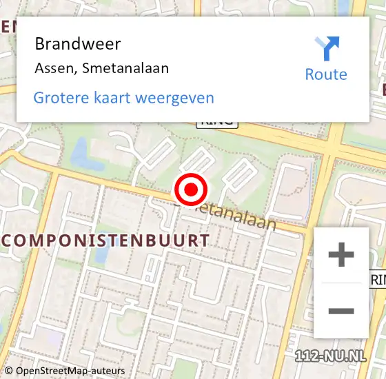 Locatie op kaart van de 112 melding: Brandweer Assen, Smetanalaan op 2 december 2024 23:20