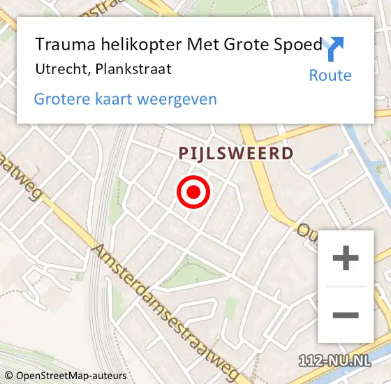 Locatie op kaart van de 112 melding: Trauma helikopter Met Grote Spoed Naar Utrecht, Plankstraat op 2 december 2024 23:44