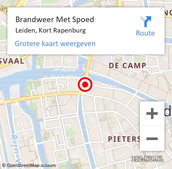 Locatie op kaart van de 112 melding: Brandweer Met Spoed Naar Leiden, Kort Rapenburg op 2 december 2024 23:58