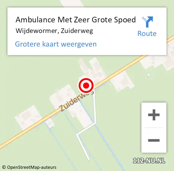 Locatie op kaart van de 112 melding: Ambulance Met Zeer Grote Spoed Naar Wijdewormer, Zuiderweg op 3 december 2024 00:01