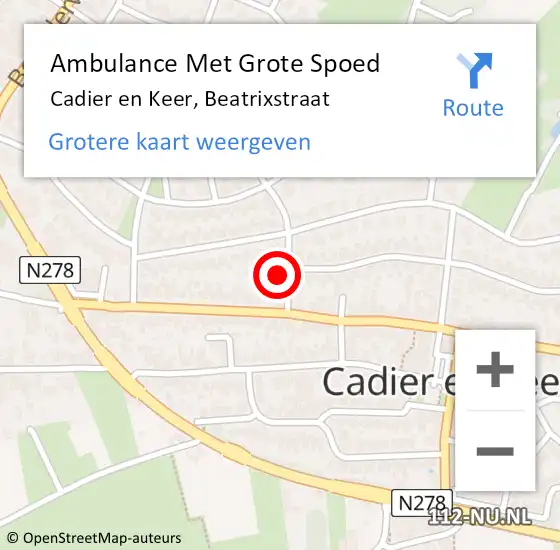 Locatie op kaart van de 112 melding: Ambulance Met Grote Spoed Naar Cadier en Keer, Beatrixstraat op 29 oktober 2014 04:32