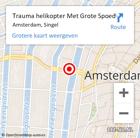 Locatie op kaart van de 112 melding: Trauma helikopter Met Grote Spoed Naar Amsterdam, Singel op 3 december 2024 01:31