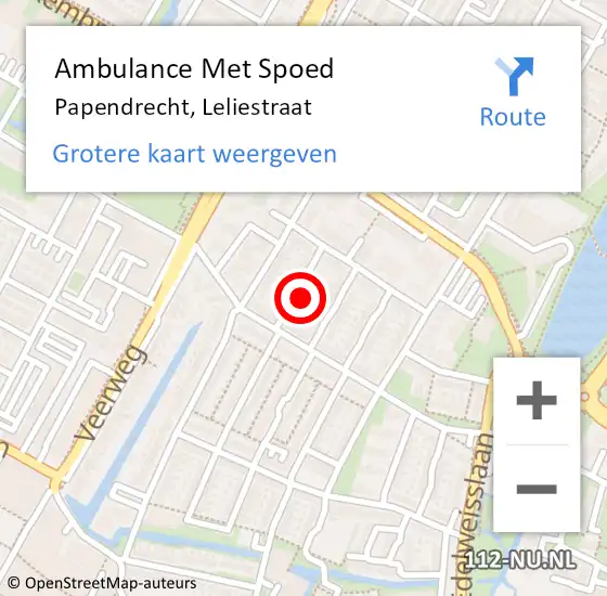 Locatie op kaart van de 112 melding: Ambulance Met Spoed Naar Papendrecht, Leliestraat op 3 december 2024 03:01