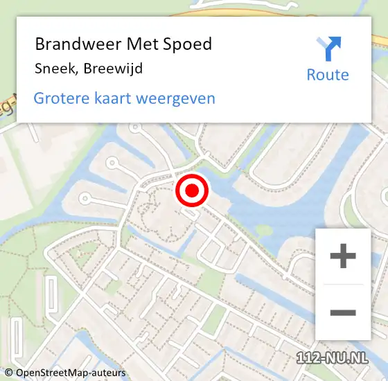 Locatie op kaart van de 112 melding: Brandweer Met Spoed Naar Sneek, Breewijd op 3 december 2024 05:45