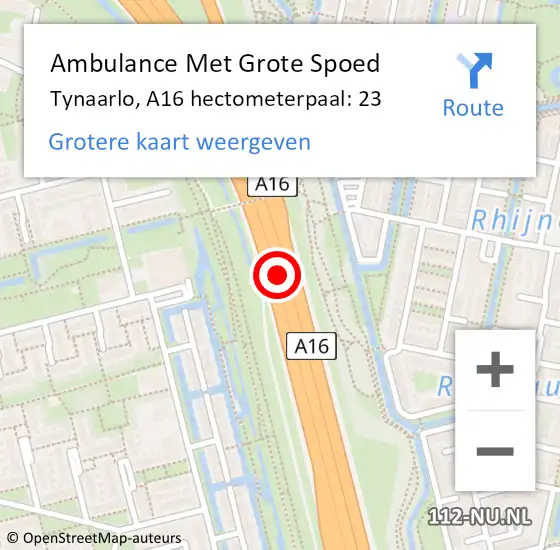 Locatie op kaart van de 112 melding: Ambulance Met Grote Spoed Naar Ridderkerk, A16 hectometerpaal: 23 op 3 december 2024 06:47