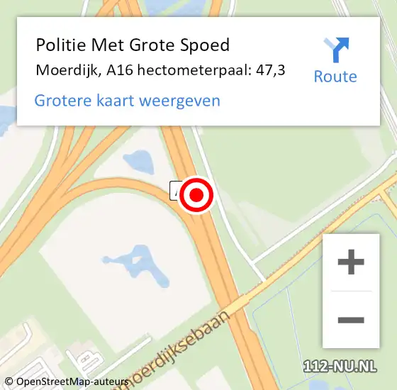 Locatie op kaart van de 112 melding: Politie Met Grote Spoed Naar Moerdijk, A16 hectometerpaal: 47,3 op 3 december 2024 06:49