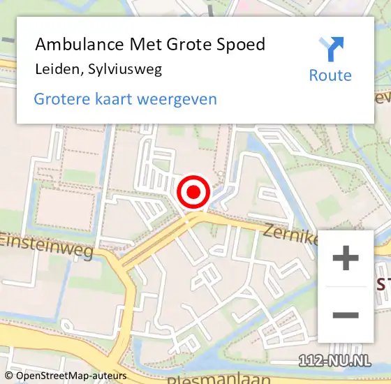 Locatie op kaart van de 112 melding: Ambulance Met Grote Spoed Naar Leiden, Sylviusweg op 3 december 2024 07:34