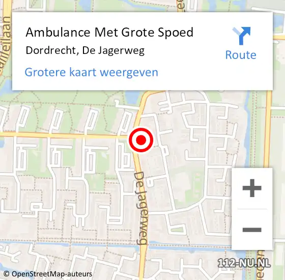 Locatie op kaart van de 112 melding: Ambulance Met Grote Spoed Naar Dordrecht, De Jagerweg op 3 december 2024 07:41