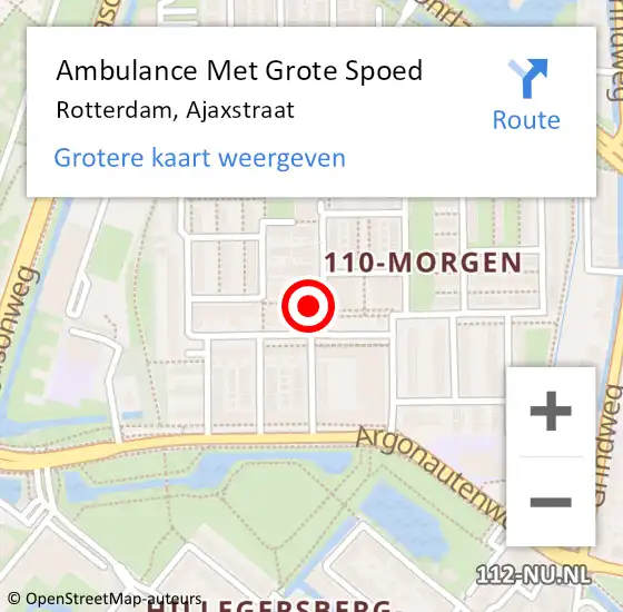 Locatie op kaart van de 112 melding: Ambulance Met Grote Spoed Naar Rotterdam, Ajaxstraat op 3 december 2024 07:51