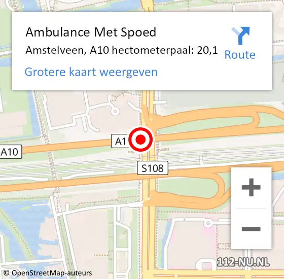 Locatie op kaart van de 112 melding: Ambulance Met Spoed Naar Amstelveen, A10 hectometerpaal: 20,1 op 3 december 2024 07:53