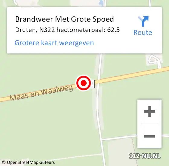 Locatie op kaart van de 112 melding: Brandweer Met Grote Spoed Naar Druten, N322 hectometerpaal: 62,5 op 3 december 2024 07:59