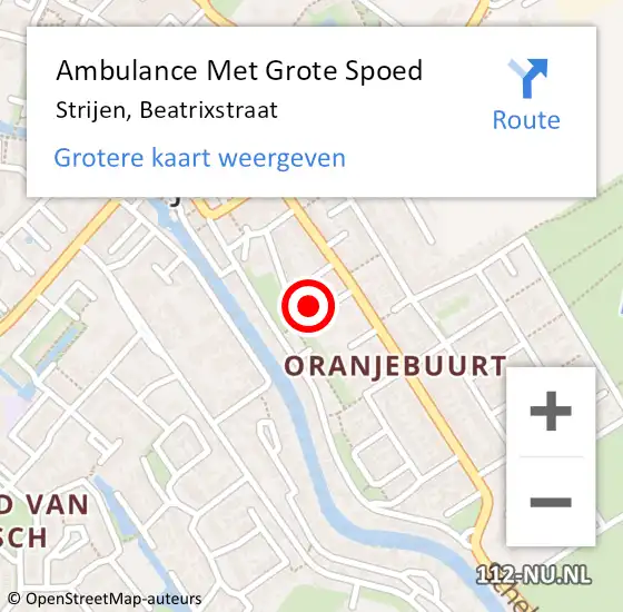 Locatie op kaart van de 112 melding: Ambulance Met Grote Spoed Naar Strijen, Beatrixstraat op 29 oktober 2014 05:34