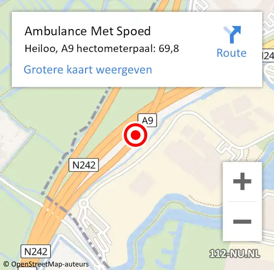 Locatie op kaart van de 112 melding: Ambulance Met Spoed Naar Heiloo, A9 hectometerpaal: 69,8 op 3 december 2024 08:29