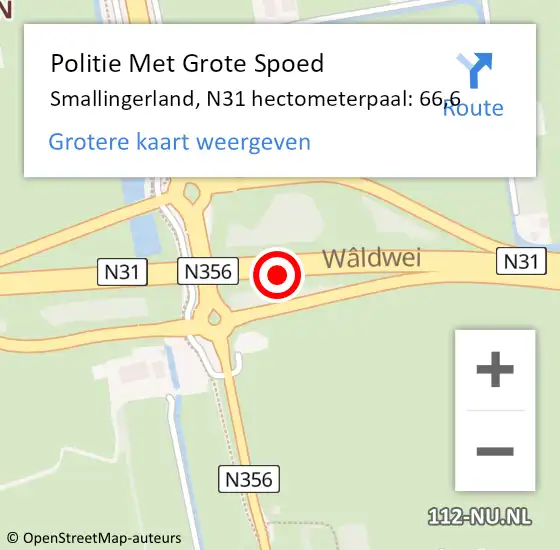 Locatie op kaart van de 112 melding: Politie Met Grote Spoed Naar Smallingerland, N31 hectometerpaal: 66,6 op 3 december 2024 08:30