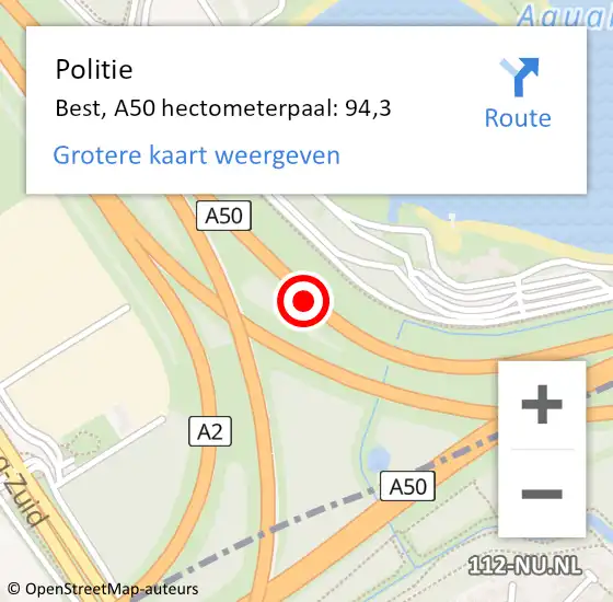 Locatie op kaart van de 112 melding: Politie Best, A50 hectometerpaal: 94,3 op 3 december 2024 09:16