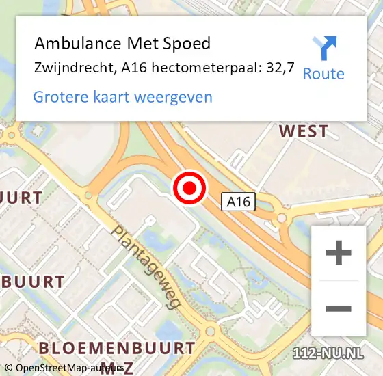 Locatie op kaart van de 112 melding: Ambulance Met Spoed Naar Zwijndrecht, A16 hectometerpaal: 32,7 op 3 december 2024 09:39