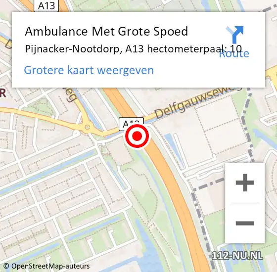 Locatie op kaart van de 112 melding: Ambulance Met Grote Spoed Naar Pijnacker-Nootdorp, A13 hectometerpaal: 10 op 3 december 2024 09:59