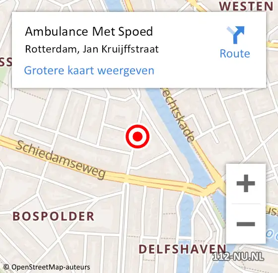 Locatie op kaart van de 112 melding: Ambulance Met Spoed Naar Rotterdam, Jan Kruijffstraat op 3 december 2024 10:05