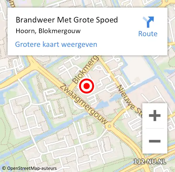 Locatie op kaart van de 112 melding: Brandweer Met Grote Spoed Naar Hoorn, Blokmergouw op 3 december 2024 10:22