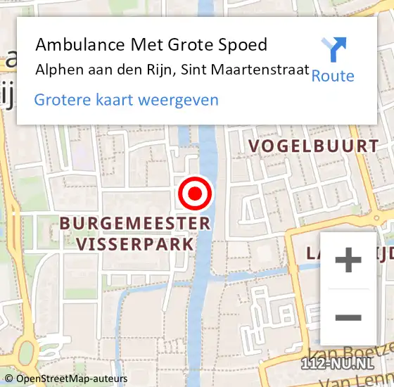 Locatie op kaart van de 112 melding: Ambulance Met Grote Spoed Naar Alphen aan den Rijn, Sint Maartenstraat op 29 oktober 2014 06:35