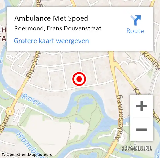 Locatie op kaart van de 112 melding: Ambulance Met Spoed Naar Roermond, Frans Douvenstraat op 3 december 2024 10:36