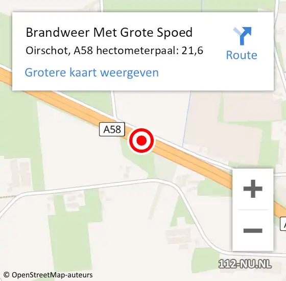 Locatie op kaart van de 112 melding: Brandweer Met Grote Spoed Naar Oirschot, A58 hectometerpaal: 21,6 op 3 december 2024 10:48