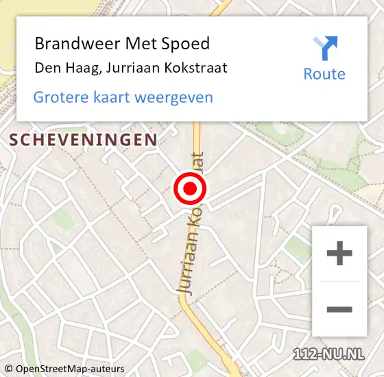 Locatie op kaart van de 112 melding: Brandweer Met Spoed Naar Den Haag, Jurriaan Kokstraat op 3 december 2024 11:00