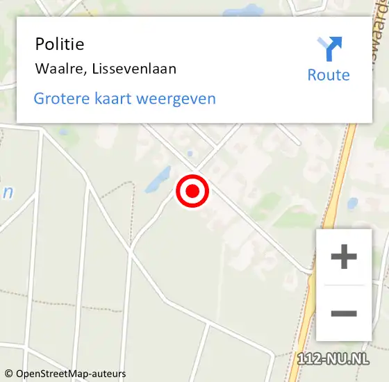 Locatie op kaart van de 112 melding: Politie Waalre, Lissevenlaan op 3 december 2024 11:06