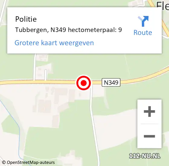 Locatie op kaart van de 112 melding: Politie Tubbergen, N349 hectometerpaal: 9 op 3 december 2024 11:10