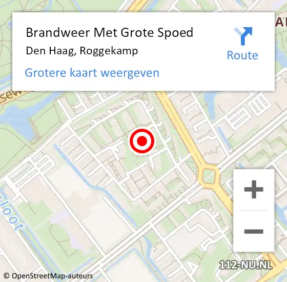 Locatie op kaart van de 112 melding: Brandweer Met Grote Spoed Naar Den Haag, Roggekamp op 3 december 2024 11:25