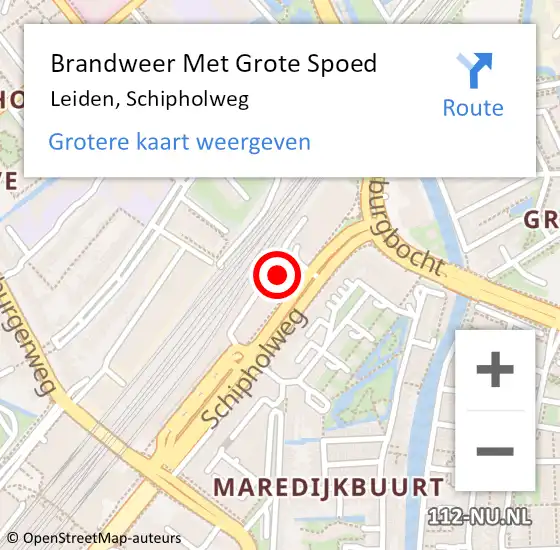 Locatie op kaart van de 112 melding: Brandweer Met Grote Spoed Naar Leiden, Schipholweg op 3 december 2024 11:34