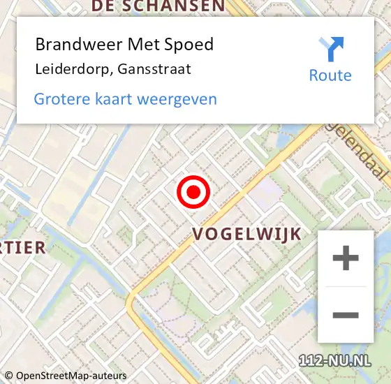 Locatie op kaart van de 112 melding: Brandweer Met Spoed Naar Leiderdorp, Gansstraat op 3 december 2024 11:38