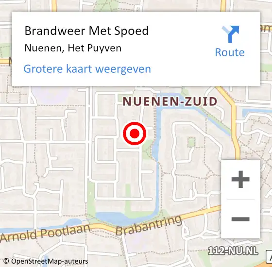 Locatie op kaart van de 112 melding: Brandweer Met Spoed Naar Nuenen, Het Puyven op 3 december 2024 11:40