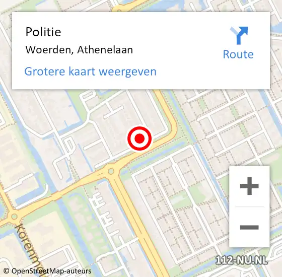 Locatie op kaart van de 112 melding: Politie Woerden, Athenelaan op 3 december 2024 11:57