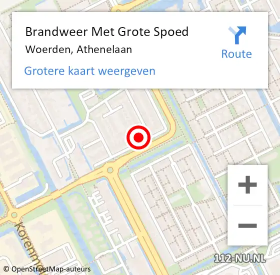 Locatie op kaart van de 112 melding: Brandweer Met Grote Spoed Naar Woerden, Athenelaan op 3 december 2024 11:58