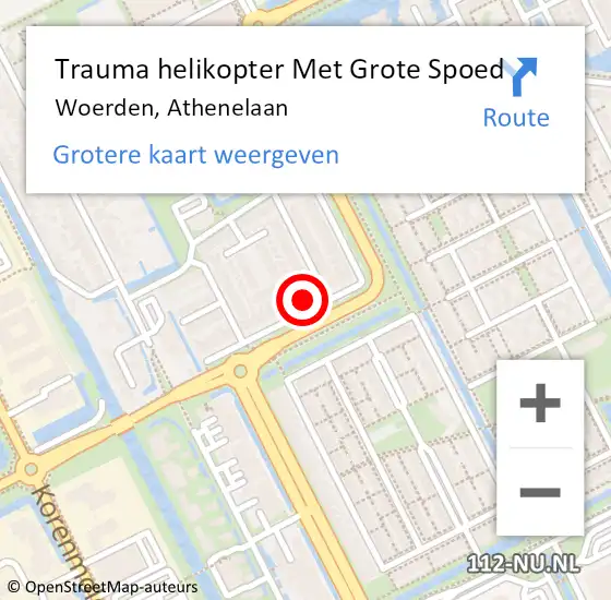 Locatie op kaart van de 112 melding: Trauma helikopter Met Grote Spoed Naar Woerden, Athenelaan op 3 december 2024 11:58