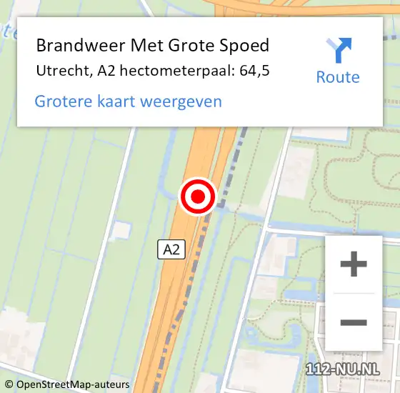 Locatie op kaart van de 112 melding: Brandweer Met Grote Spoed Naar Utrecht, A2 hectometerpaal: 64,5 op 3 december 2024 12:21