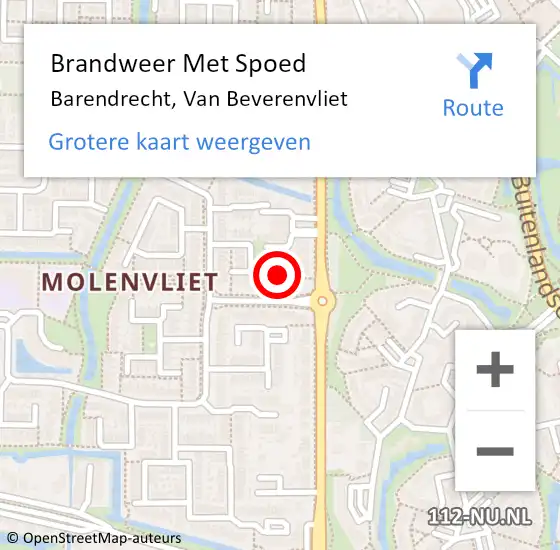 Locatie op kaart van de 112 melding: Brandweer Met Spoed Naar Barendrecht, Van Beverenvliet op 3 december 2024 12:34