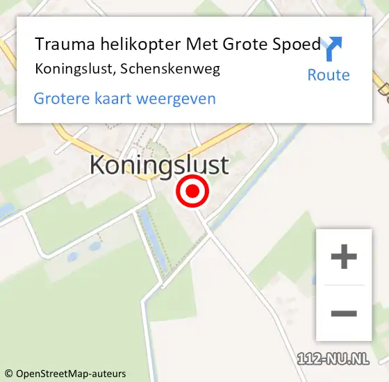 Locatie op kaart van de 112 melding: Trauma helikopter Met Grote Spoed Naar Koningslust, Schenskenweg op 3 december 2024 12:34