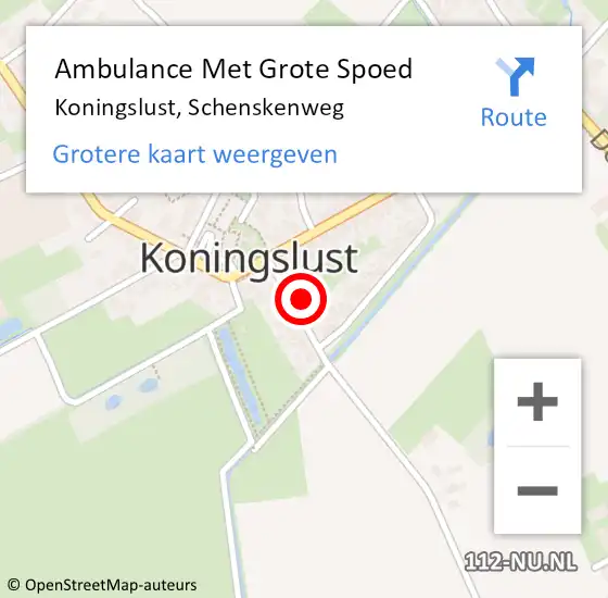 Locatie op kaart van de 112 melding: Ambulance Met Grote Spoed Naar Koningslust, Schenskenweg op 3 december 2024 12:40