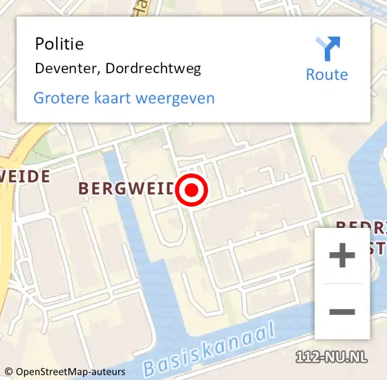 Locatie op kaart van de 112 melding: Politie Deventer, Dordrechtweg op 3 december 2024 12:42