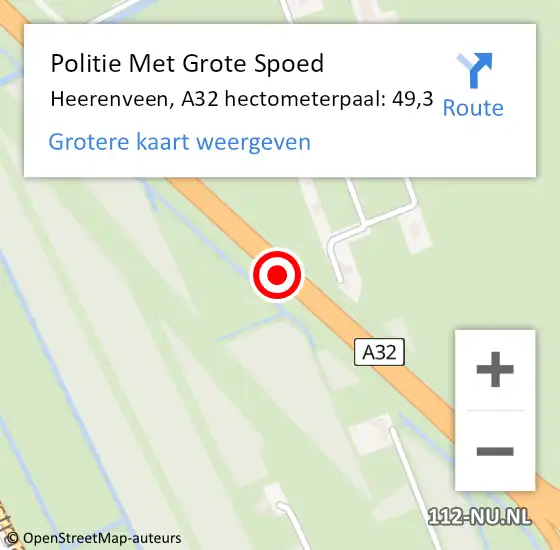 Locatie op kaart van de 112 melding: Politie Met Grote Spoed Naar Heerenveen, A32 hectometerpaal: 49,3 op 3 december 2024 12:44