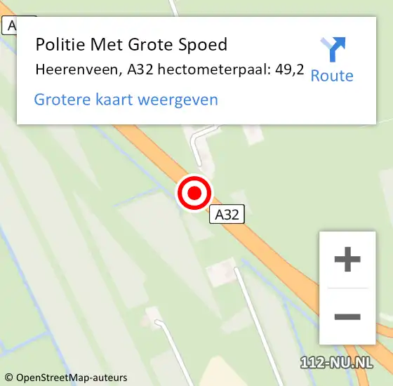 Locatie op kaart van de 112 melding: Politie Met Grote Spoed Naar Heerenveen, A32 hectometerpaal: 49,2 op 3 december 2024 12:45