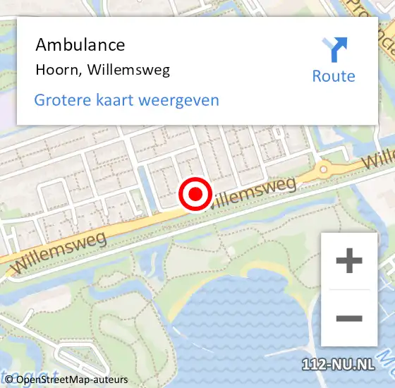 Locatie op kaart van de 112 melding: Ambulance Hoorn, Willemsweg op 3 december 2024 12:49