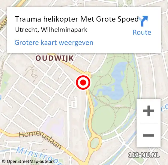 Locatie op kaart van de 112 melding: Trauma helikopter Met Grote Spoed Naar Utrecht, Wilhelminapark op 3 december 2024 12:57