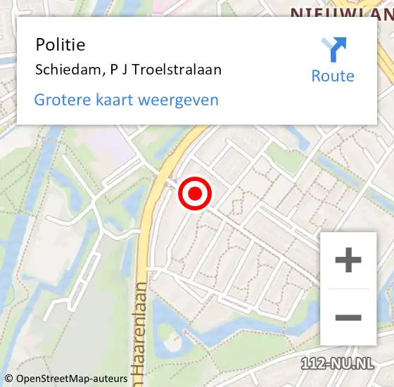 Locatie op kaart van de 112 melding: Politie Schiedam, P J Troelstralaan op 3 december 2024 13:06