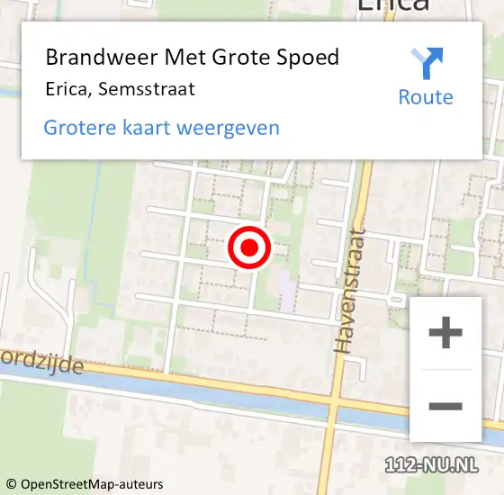 Locatie op kaart van de 112 melding: Brandweer Met Grote Spoed Naar Erica, Semsstraat op 3 december 2024 13:15