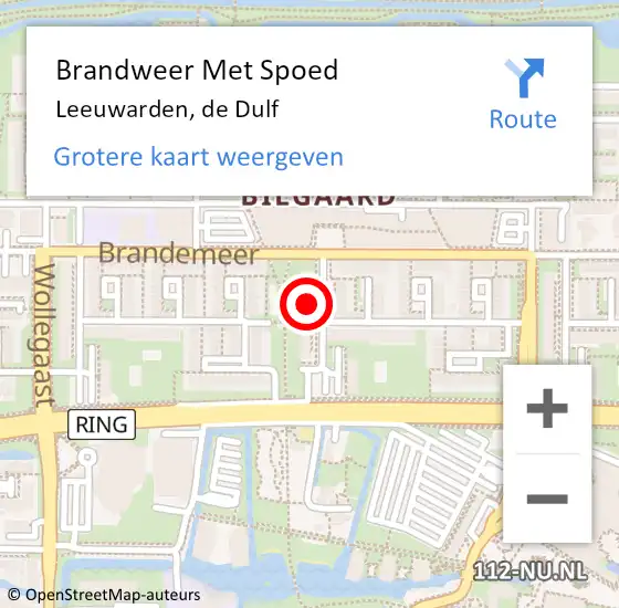 Locatie op kaart van de 112 melding: Brandweer Met Spoed Naar Leeuwarden, de Dulf op 3 december 2024 13:32