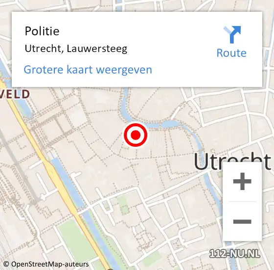 Locatie op kaart van de 112 melding: Politie Utrecht, Lauwersteeg op 3 december 2024 13:33