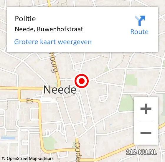 Locatie op kaart van de 112 melding: Politie Neede, Ruwenhofstraat op 3 december 2024 14:11